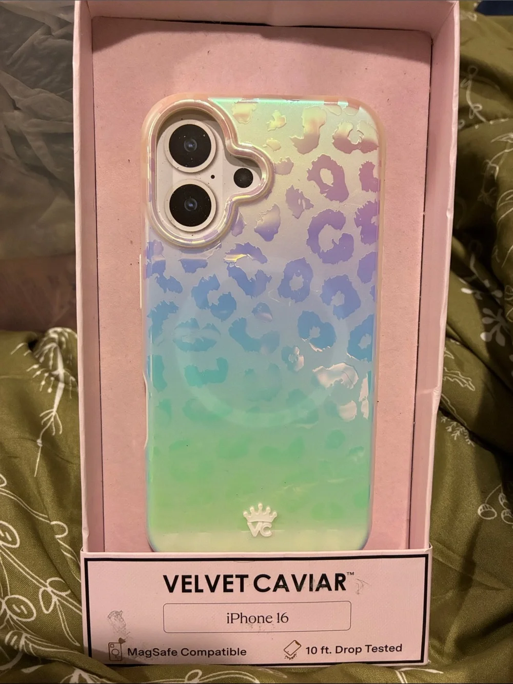 Velvet Caviar Pastel Iridescent Leopard MagSafe Case - Pink green for iPhone 16